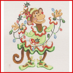 click here to view larger image of Monkey/Green Tutu w/Christmas Lights  (hand painted canvases)