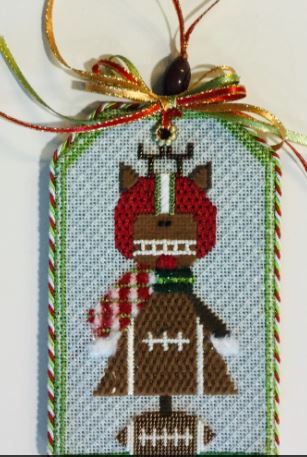 click here to view larger image of Reindeer Football Tag (hand painted canvases)