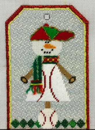 click here to view larger image of Snowman Baseball Tag (hand painted canvases)