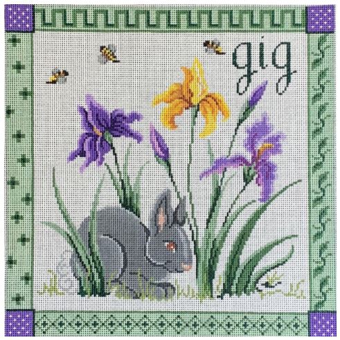 click here to view larger image of Gray Bunny in Iris Garden (hand painted canvases)