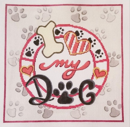 click here to view larger image of I Love My Dog Square (hand painted canvases)
