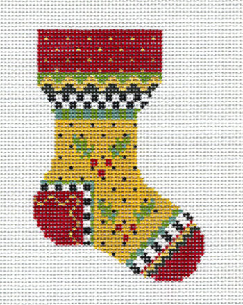 click here to view larger image of Yellow Holly Sock (hand painted canvases)