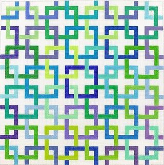 click here to view larger image of Interlocking Squares - Blues/Greens on White (hand painted canvases 2)