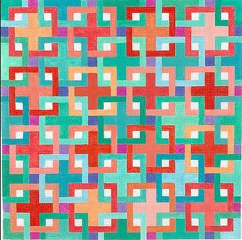 click here to view larger image of Interlocking Squares - Corals/Turquoise/Violets (hand painted canvases 2)