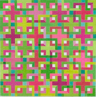 click here to view larger image of Interlocking Squares - Pinks/Greens/Turquoise (hand painted canvases 2)