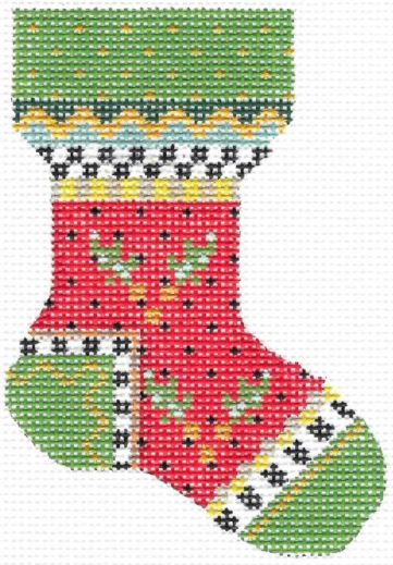 click here to view larger image of Red Holly Sock (hand painted canvases)