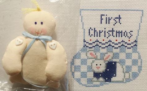click here to view larger image of First Christmas Blue Bunny w/Baby (hand painted canvases)