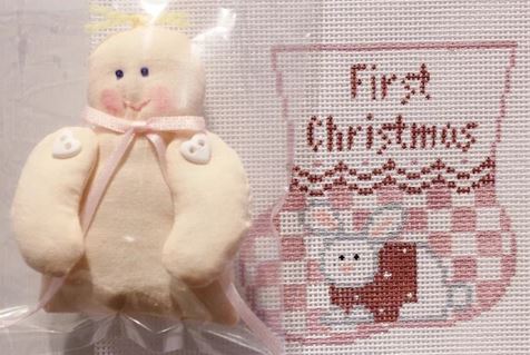 click here to view larger image of First Christmas Pink Bunny w/Baby (hand painted canvases)