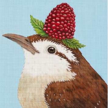 click here to view larger image of Niki Carolina Wren w/Berry (hand painted canvases)