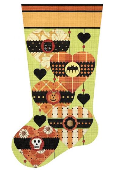 click here to view larger image of Halloween Sock with Hearts (hand painted canvases)