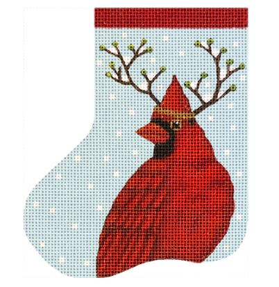 click here to view larger image of Cardinal Mini Sock w/Branches (hand painted canvases)