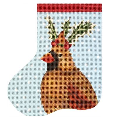 click here to view larger image of Cardinal Mini Sock w/Holly (hand painted canvases)