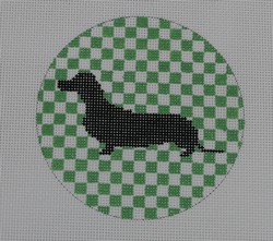 click here to view larger image of Dachshund on Grass Green Check (hand painted canvases)