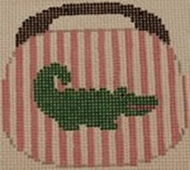 click here to view larger image of Alligator on Pale Pink and White Stripe (hand painted canvases)