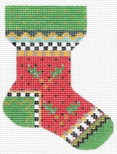 click here to view larger image of Red Holly Sock (hand painted canvases)