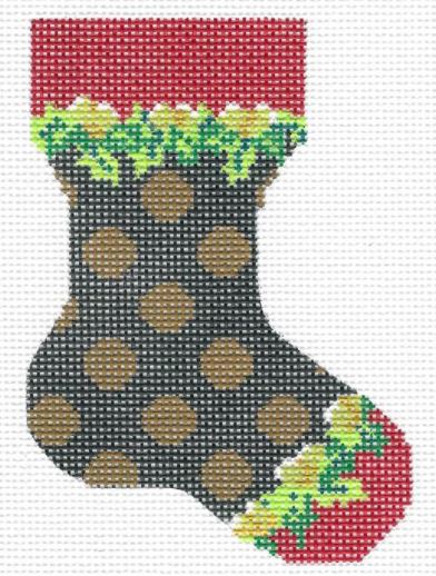 click here to view larger image of Forest and Honey Polka Dot Sock - 18M (hand painted canvases)