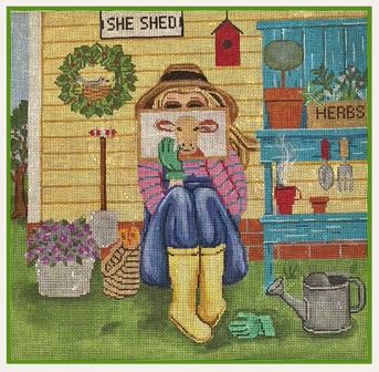 click here to view larger image of Stitching Girl - Gardening Girl (hand painted canvases)