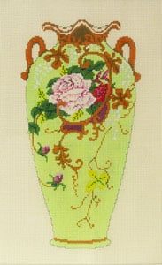 click here to view larger image of Antique Vase - Green w/Pink Roses (hand painted canvases)