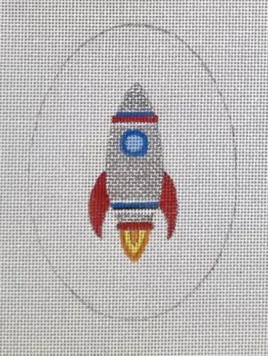 click here to view larger image of Rocket Ship Oval Ornament (hand painted canvases)