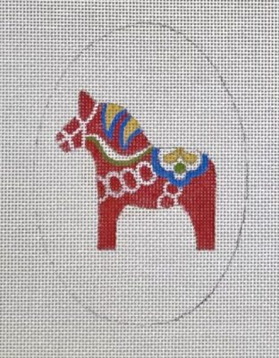 click here to view larger image of Dala Horse Oval Ornament (hand painted canvases)