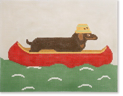 click here to view larger image of Dachshund in Canoe (hand painted canvases)