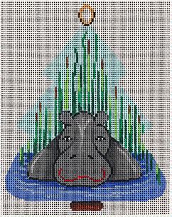 click here to view larger image of Hippo in Water Ornament (hand painted canvases)