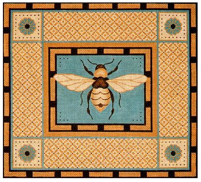 click here to view larger image of Blue/Brown Bee w/Borders (hand painted canvases)