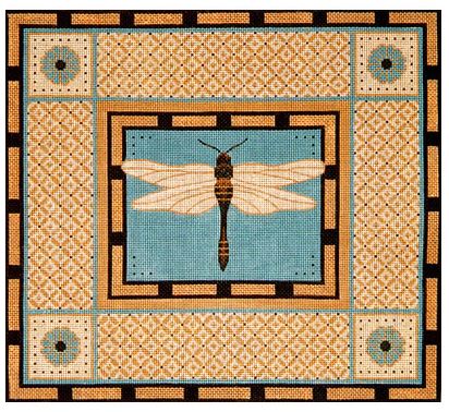 click here to view larger image of Blue/Brown Dragonfly w/Borders (hand painted canvases)