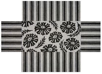 click here to view larger image of Black/White Flowers and Stripes (hand painted canvases)