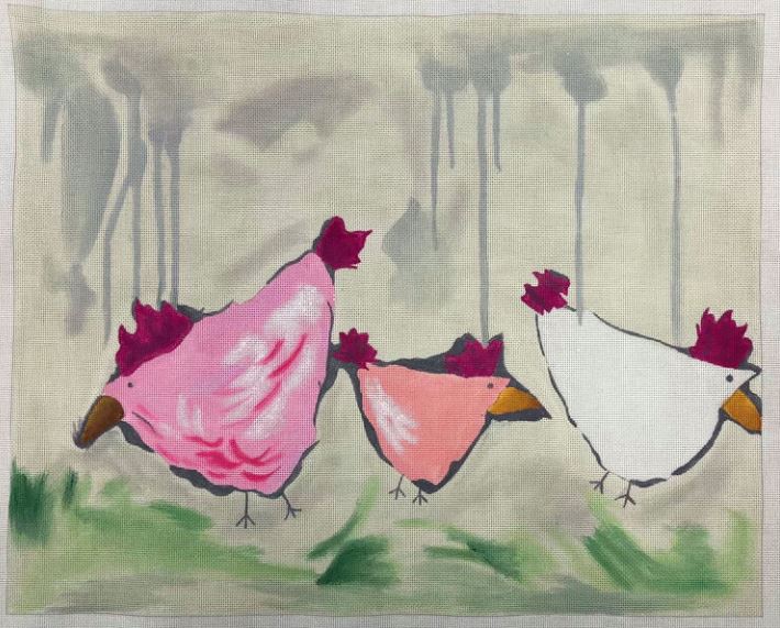 click here to view larger image of 3 Hens (hand painted canvases)