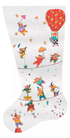 click here to view larger image of Teddy’s Holiday Circus Stocking - White (hand painted canvases)