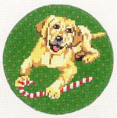 click here to view larger image of Yellow Lab Ornament w/Candy Cane (hand painted canvases)