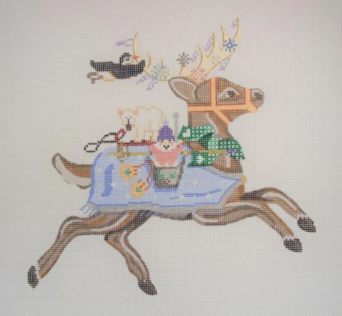 click here to view larger image of Blitzen w/Snowflakes (hand painted canvases)