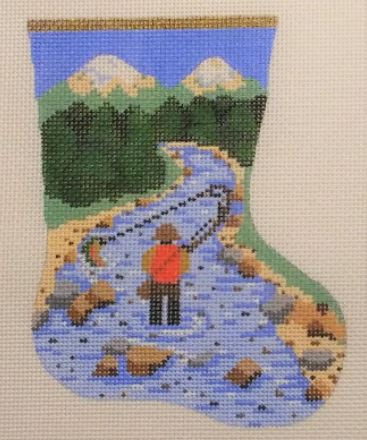 click here to view larger image of Fly Fishing Scene Mini Sock (hand painted canvases)