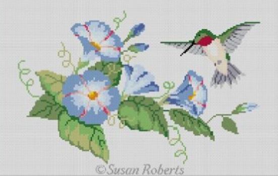 click here to view larger image of Morning Glories Hummingbird (hand painted canvases)