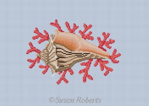 click here to view larger image of Whelk Shell w/Coral (hand painted canvases)