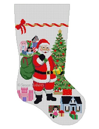 click here to view larger image of Santa Gifting Girl Toys Stocking (hand painted canvases)