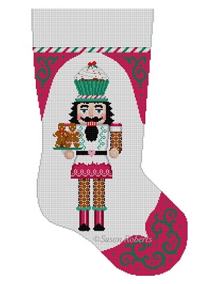 click here to view larger image of Cupcake Nutcracker Stocking (hand painted canvases)