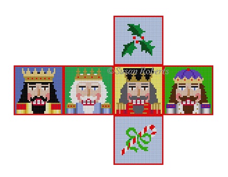 click here to view larger image of Nutcrackers Cube Ornament (hand painted canvases)