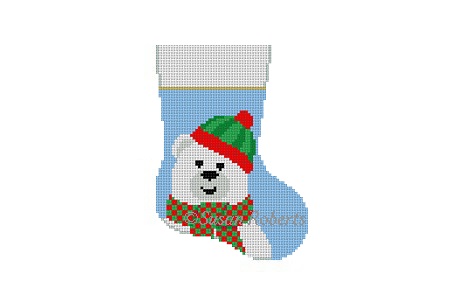 click here to view larger image of Scarf Polar Bear Mini Stocking (hand painted canvases)