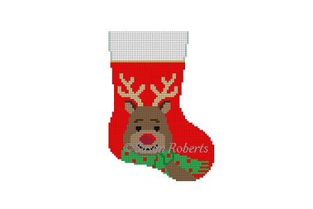 click here to view larger image of Scarf Reindeer Mini Stocking (hand painted canvases)