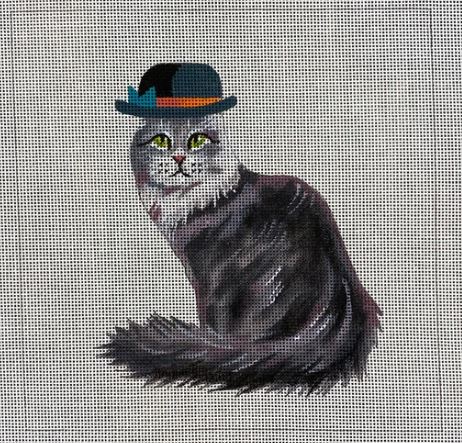 click here to view larger image of Silver Tabby w/Bowl Hat (hand painted canvases)