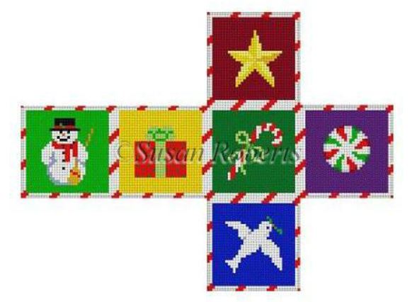 click here to view larger image of Cube Ornament - Christmas Times (hand painted canvases)