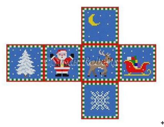 click here to view larger image of Cube Ornament - Santa/Sleigh/Reindeer/Tree (hand painted canvases)