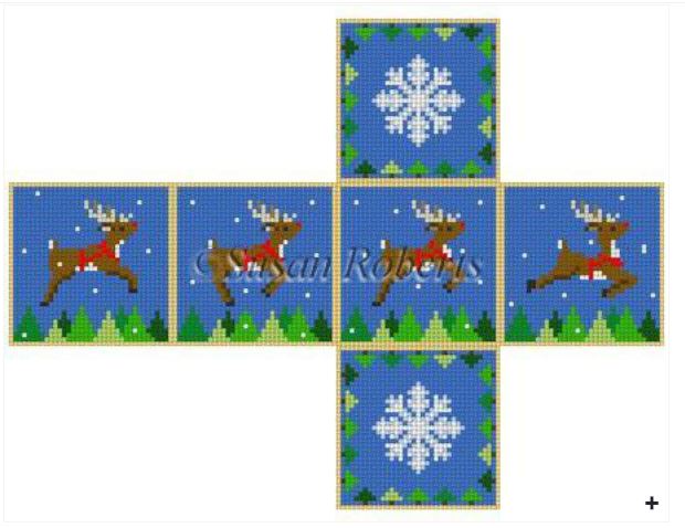 click here to view larger image of Cube Ornament - Flying Reindeer (hand painted canvases)