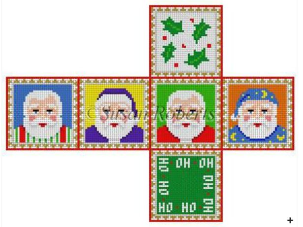 click here to view larger image of Cube Ornament - Santa Faces (hand painted canvases)