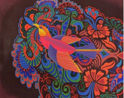 click here to view larger image of Exotic Bird - Cerise (hand painted canvases)