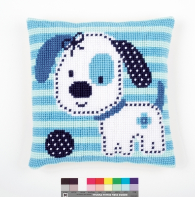 click here to view larger image of Spotted Dog Cushion with Blue Stripe (needlepoint kits)