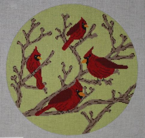 click here to view larger image of Round Cardinal Pillow (hand painted canvases)