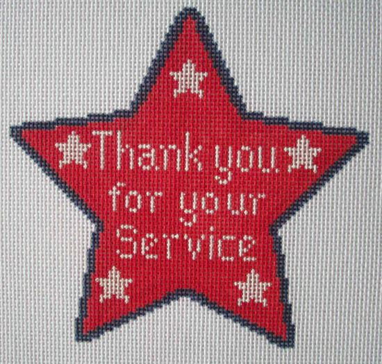 click here to view larger image of Thank You for Your Service Star - Red/White (hand painted canvases)